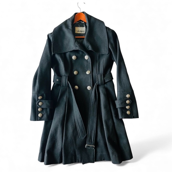 Guess Jackets & Blazers - Guess Elegant Black Trench Coat with Silver Buttons